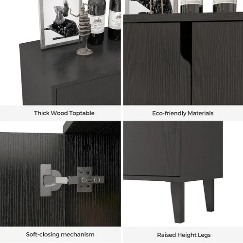 Miniatura 7 de Panana Gabinete de almacenamiento de 2 puertas para cocina, comedor, sala de estar, pasillo, oficina (negro)