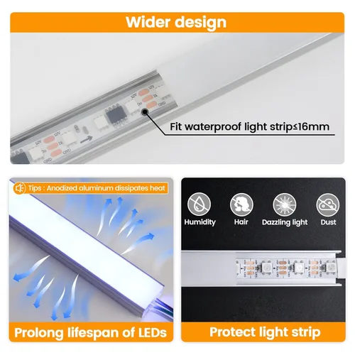 Miniatura 3 de Muzata Paquete de 10 tiras LED de aluminio plateado con cubierta blanca lechosa U102 WW 2M