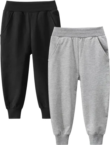 HILEELANG Pantalones deportivos para niños pequeños, pantalones deportivos de algodón casual, ropa de juego activa, paquete de 2 unidades
