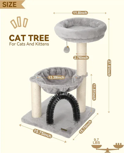 Miniatura 5 de HOOPET Torre de árbol para gatos de interior, árbol para gatos de varios niveles de 27.8 pulgadas con postes rascadores, cesta de felpa y percha