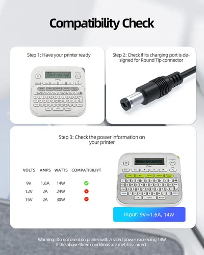 Miniatura 3 de Reemplazo del adaptador de CA de 9 V con certificación UL para Brother P-Touch PT-D210 PT-D220 PT-D200 PT-D215E PTH110 PT-1280 PT-1290 PT-1880