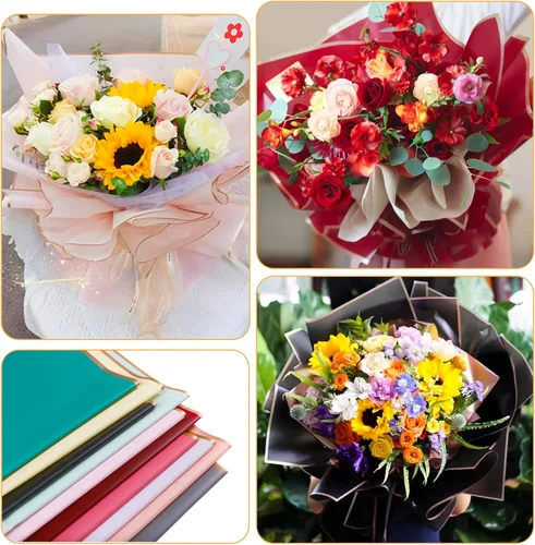 Miniatura 4 de FUSHENMU 20 hojas de papel de regalo de flores, ramo de flores, impermeable, suministros de ramo de papel para manualidades, envoltura de flores