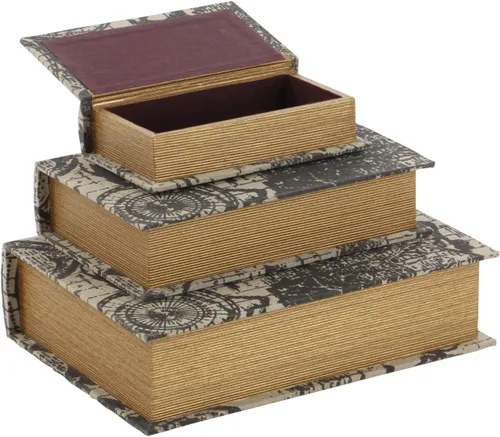 Miniatura 3 de Deco 79 Caja decorativa de madera con forma de libro de imitación con cubierta de mapa del mundo, juego de 3 cajas decorativas de recuerdo de 14