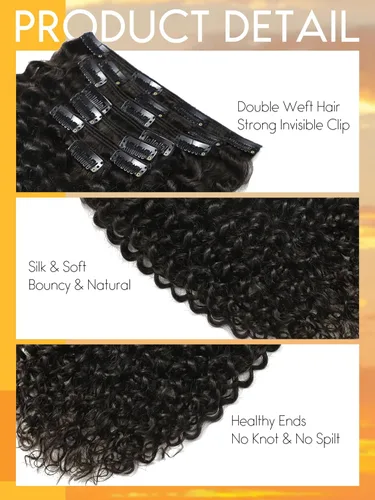 Miniatura 3 de Caliee - Extensiones de cabello rizado con clip 3B 3C Jerry, extensiones de clip de cabello rizado 14 pulgadas 1B color natural, extensiones