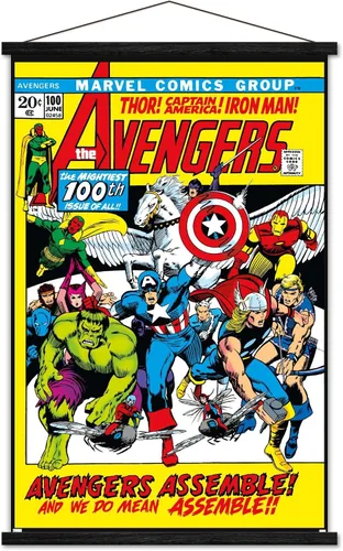Miniatura 8 de Trends International Marvel Comics Avengers #100 - Póster de pared, 22.37 x 34.00 pulgadas, paquete de impresión premium y colgador de madera de haya
