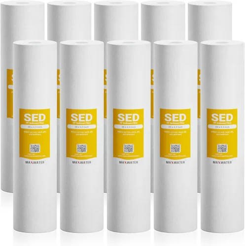 Max Water Filtro de sedimentos de 10 micrones, 20 x 4.5, 20 pulgadas, para toda la casa, sistema de filtración de agua BB Cartucho compatible