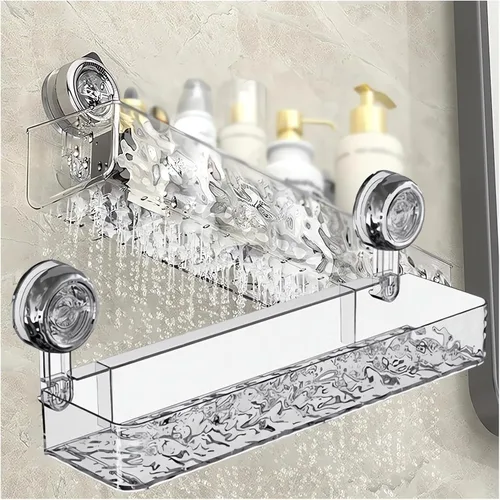 Miniatura 9 de Estante de ducha de esquina con ventosa de acrílico transparente grande organizador de almacenamiento con estantes flotantes para la pared
