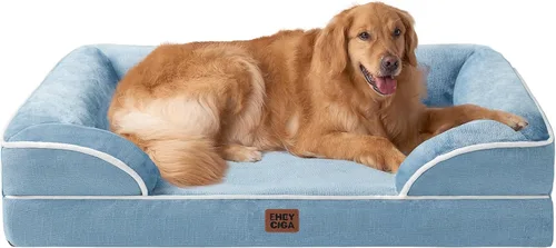 EHEYCIGA - Cama ortopédica XL de perro grande/muy grande, impermeable, de espuma viscoelástica y espuma tipo caja de huevos, bordes elevados, azul