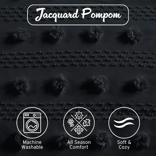 Miniatura 3 de Intelligent Design Juego de funda de edredón tamaño individual, juego de edredón jacquard con clip con detalle de pompón, para todas las estaciones