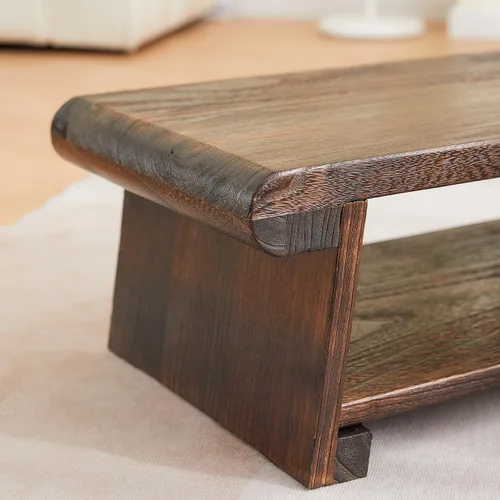 Miniatura 9 de Mesa de altar japonesa, mesa de piso plegable, pequeña mesa de meditación baja de madera, mesa de centro para sala de estar, marrón, 19.7 x 11.8 x