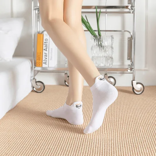 Miniatura 5 de 10 pares de calcetines divertidos, lindos calcetines de tobillo bordados kawaii de algodón suave de corte bajo para mujer, talla única