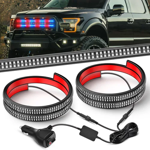Miniatura 18 de Nilight 2 piezas de 24 pulgadas de tira de luces estroboscópicas para parrilla de camiones, 384 LED, luz de emergencia ámbar, flexible, intermitente