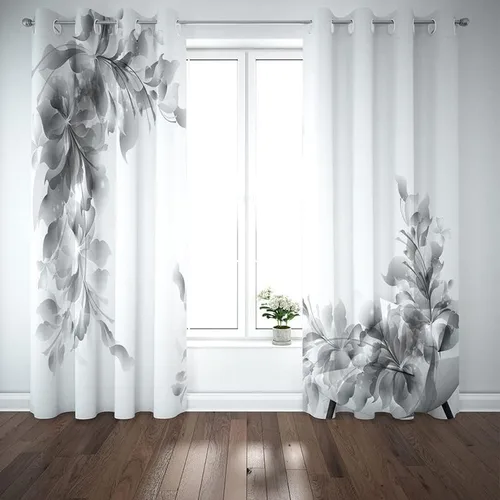 Miniatura 2 de Cortinas de ventana, diseño de hojas 3D, juego de cortinas con ojales, cortinas de oscurecimiento con ojales, cortinas de ventana gris y blanco