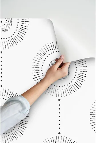 Miniatura 3 de Peel & Stick Wallpaper Swatch - Boho Geometric Watercolor Circles Abstract Neutral Custom Removable Wallpaper by Spoonflower