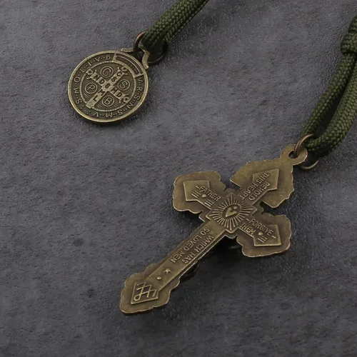 Miniatura 40 de Rosario de bolsillo estilo abierto una década de acero inoxidable rosario católico con crucifijo medalla de San Benito con bolsa de regalo