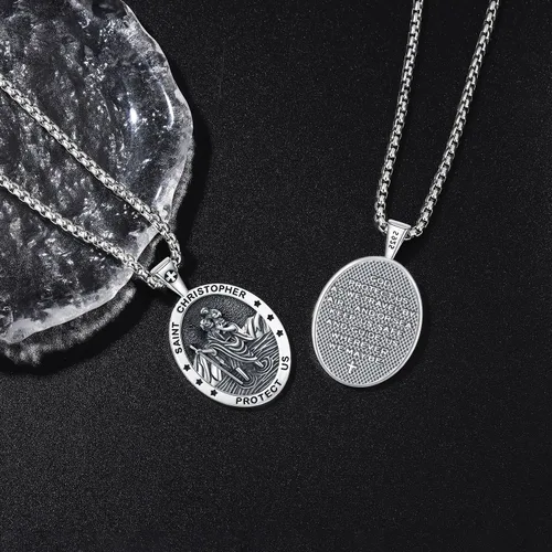 Miniatura 266 de Odinstone Collar de plata de ley 925 con medalla de San Miguel/San Cristóbal/San Benito/Crucifijo de Jesús/San Uriel/Arcángel Rafael para hombres