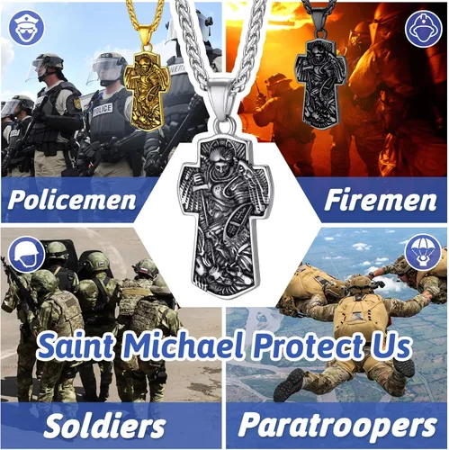 Miniatura 4 de FaithHeart - Collar de San Miguel, dije personalizado de protección del arcángel, para hombres y mujeres, acero inoxidablechapado en oro Medalla