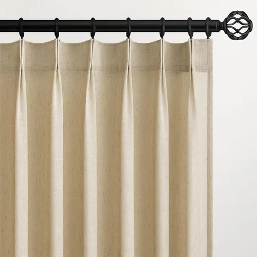 Miniatura 29 de Topfinel 2 paneles de cortinas plisadas de lino beige y blanco de 63 pulgadas de largo, para dormitorio y sala de estar, cortinas semitransparentes