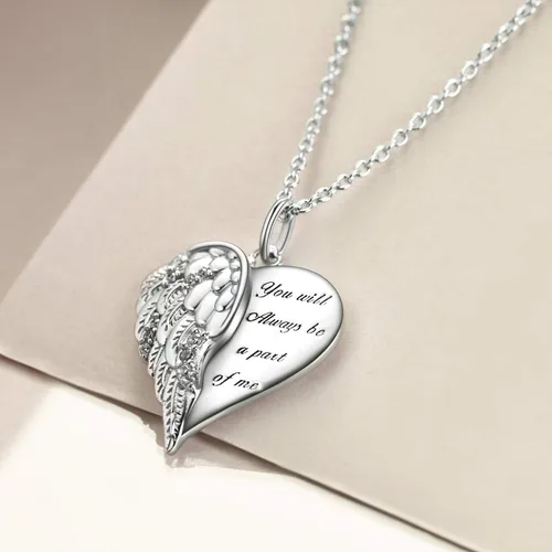 Miniatura 2 de YFN Collar de alas de ángel de la guarda con corazón en plata de ley, alas de ángel conmemorativas, joyería de condolencia para mujeres y niñas