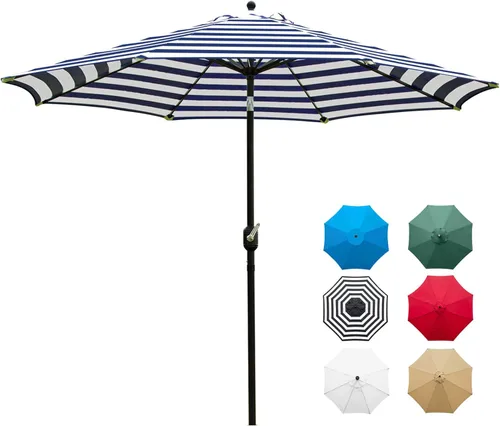 Miniatura 7 de Sunnyglade Sombrilla de mesa para patio de 9 pies con 8 varillas resistentes (negro y blanco)