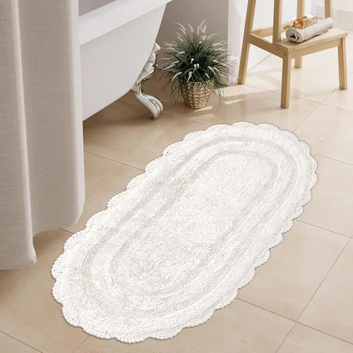 Miniatura 41 de Chardin home Alfombra de baño de ganchillo beige, alfombra de baño ovalada 100% algodón con borde de ganchillo artesanal hecho a mano, alfombra