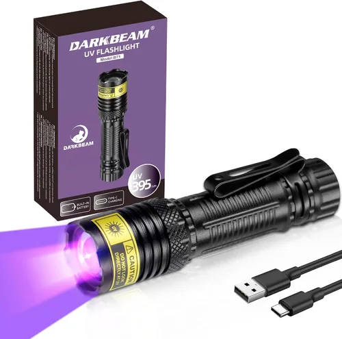 Linterna UV DARKBEAM de 395nm, luz negra, mini pero potente, linterna de luz negra recargable por USB-C, LED, enfocable, lámpara de bosque
