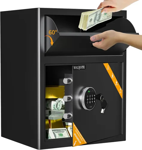 Miniatura 7 de WASJOYE Caja de seguridad para gabinete del hogar, caja fuerte ignífuga de 1.2 pies cúbicos con teclado digital, bloqueo de llave de seguridad