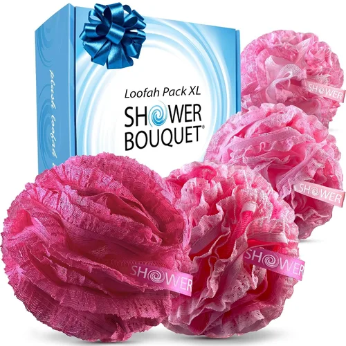 Miniatura 10 de SHOWER BOUQUET Juego de esponja de baño de esponja de baño azul+rosa/ 2 pliegues en 1/ Puf grande de 2.12 oz paquete de 4 unidades Body Luffa