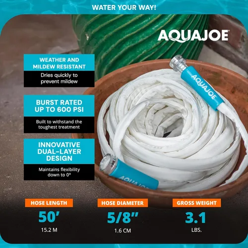 Miniatura 3 de Aqua Joe AJFJH50-58-RV - Manguera de agua para autocaravana con chaqueta flexible de fibra de grado marino, 50 pies, herramienta de riego
