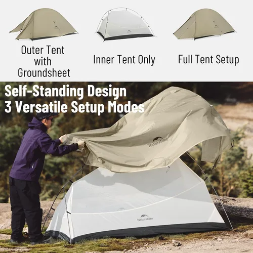 Miniatura 2 de Naturehike Cloud up Pro - Tienda de campaña ultraligera para 1/2/3 personas, tienda de campaña para mochileros de 3 estaciones, impermeable para un
