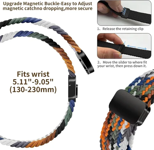 Miniatura 5 de Correa trenzada compatible con Fitbit Versa 4 bandas para mujer/Versa 3/Sense 1/Sense 2, cierre magnético, tela de nailon con correas de hebilla