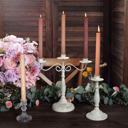 Miniatura 7 de Efavormart Paquete de 5 Velas cónicas de mecha acanalada natural premium surtidas de 9", sin perfume, velas altas de cera acanalada para cena