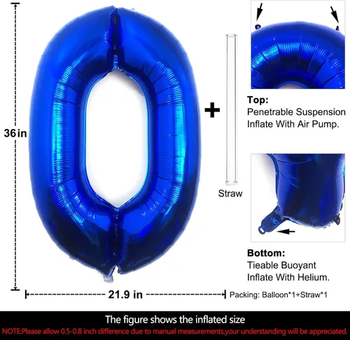 Miniatura 2 de Lovoir Globo azul marino de 40 pulgadas con el número 0 de gran tamaño de papel de aluminio de Mylar para helio azul oscuro para fiesta de Azul