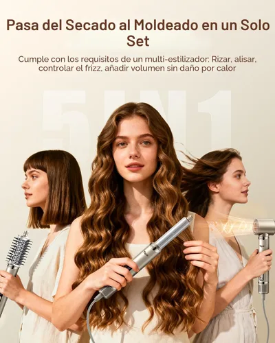 Miniatura 2 de Tqcir Cepillo secador de pelo profesional 5 en 1, potente multiestilizador con rizadores de envoltura automática, secado rápido, rizado, alisado