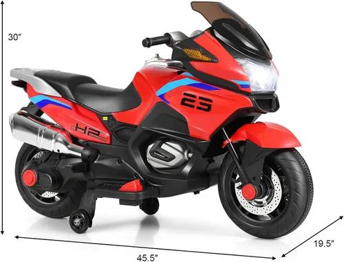Miniatura 6 de Costzon Motocicleta de Montar para Niños, Motocicleta Eléctrica de Batería de 12V con Ruedas de Entrenamiento, Luces LED, Música, Pedal, Rojo