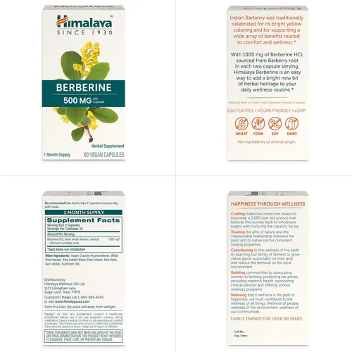 Miniatura 7 de Himalaya Berberina - Suplemento herbal para apoyar el metabolismo normal, inmunidad y salud digestiva - Vegano, sin gluten, 500 mg, 60 cápsulas