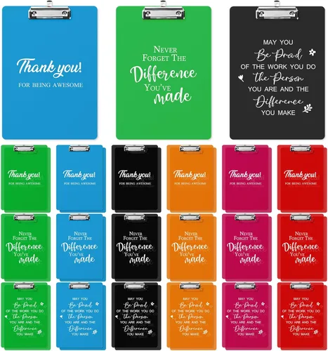 Thyle Regalo de agradecimiento a los empleados, tablero de plástico inspirador, portapapeles de colores con clip de perfil bajo para escuela,