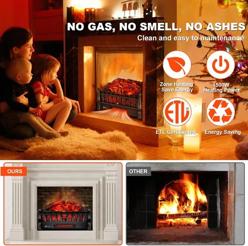 Miniatura 5 de Troncos Eléctricos para Chimenea Insertos Calentador con Control Remoto Infrarrojo 5 Niveles de Brillo de Llama Temporizador de 24 H Protección