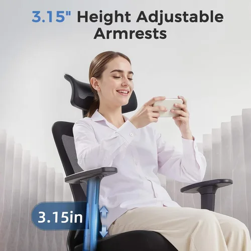 Miniatura 8 de COMHOMA ErgoFlex-P26 - Silla de oficina ergonómica, grande y alta, 350 libras, con soporte lumbar adaptativo 3D y reposacabezas, silla de escritorio