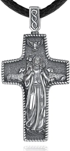 Miniatura 28 de EUDORA Collar de plata de ley 925, San Cristóbal y San Benito, San Miguel, Virgen María, San Judas Tadeo, Cruz de Buen Pastor y Arcángel, Medalla