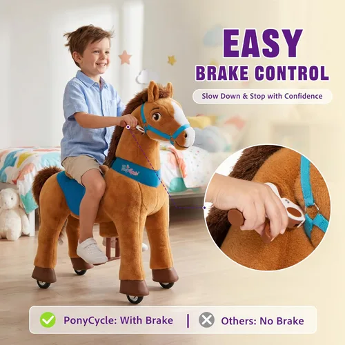 Miniatura 4 de PonyCycle Juguetes de Caballo para Montar para Niños Caballo Marrón Balancín Modelo Esencial E (con Freno/Altura de 35.4"/Tamaño 4) Pony para Montar