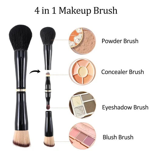 Miniatura 2 de Ponhey Juego de brochas de maquillaje de viaje 4 en 1, cepillo de maquillaje de viaje desmontable con estuche para base, polvo suelto, corrector