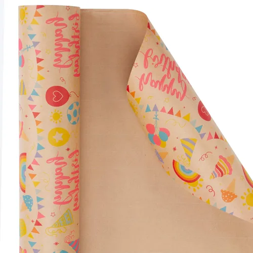 Miniatura 7 de RUSPEPA - Rollo de papel de estraza para envolver regalos, diseño de cumpleaños; ideal para cumpleaños, fiesta, baby shower; 24 pulgadas x 100 pies