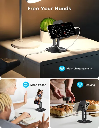Miniatura 7 de Soporte para teléfono celular OMOTON para escritorio, paquete de 2 unidades, soporte ajustable y plegable para teléfono, soporte móvil giratorio