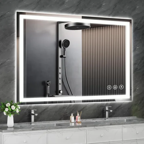 Miniatura 23 de Koonmi Espejo LED de 28 x 20 pulgadas para baño, espejo de tocador antivaho 90CRI con luz delantera y trasera, espejo de pared a prueba de roturas