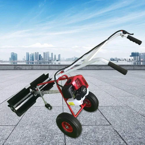 Barredora de mano 43CC 2 tiempos de gasolina barredora al aire libre escoba de barrido 1.7HP Walk Behind Sweeper Cleaner césped césped entrada