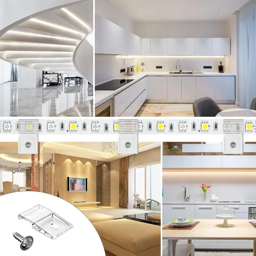 Miniatura 6 de Hysmigor - Clips de tira de luces transparentes, autoadhesivos con soporte de montaje de tornillos, 50 clips de fijación LED fuertes y tornillos