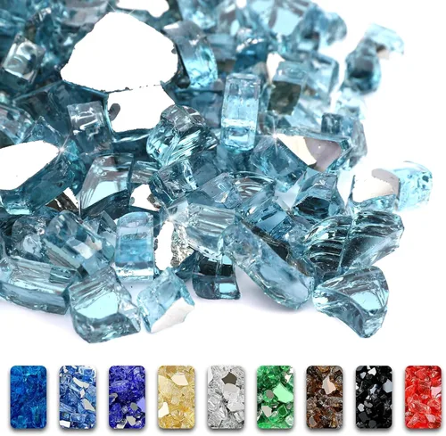 Miniatura 21 de GRISUN Vidrio de fuego azul océano Pacífico para hoguera, 10 libras 1/2 pulgada rocas de vidrio templado para chimenea natural o propano, seguro
