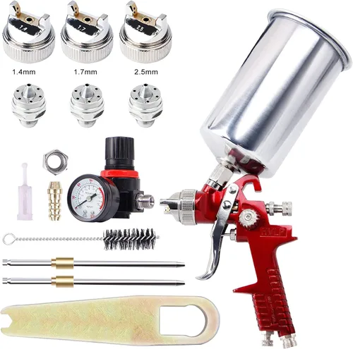 BANG4BUCK - Pistola de pulverización con alimentación por gravedad, HVLP de alto rendimiento, con puntas de líquido de 0.055 pulgadas, 0.067 Rojo