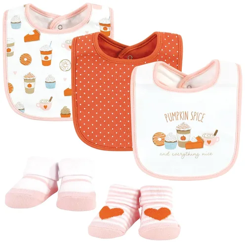 Miniatura 50 de Hudson Baby Conjunto de babero y calcetines unisex de algodón para bebé, Tamaño único Chica Calabaza
